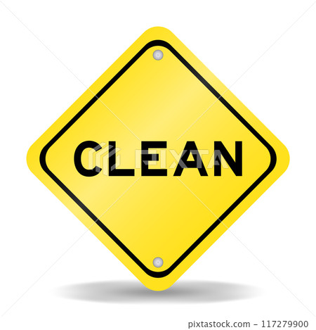 Yellow color transportation sign with word clean on white background 117279900