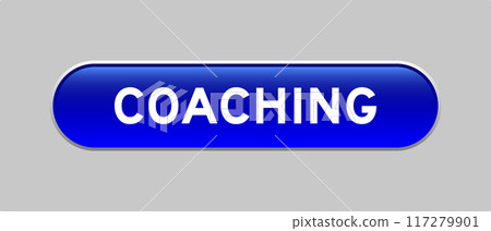 Blue color capsule shape button with word coaching on gray background Blue color capsule shape button with word coaching on gray background 117279901