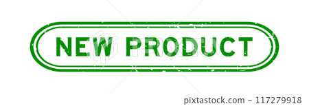 Grunge green new product word rubber seal stamp on white background 117279918