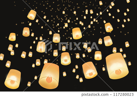 A fantastic sky lantern rising into the night sky 117280023