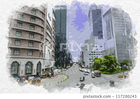 Watercolor style Umeda JR Osaka Station Department Store Exit Ogimachi-dori Osaka City, Osaka Prefecture Watercolor style Umeda JR Osaka Station Department Store Exit Ogimachi-dori Osaka City, Osaka Prefecture 117280243