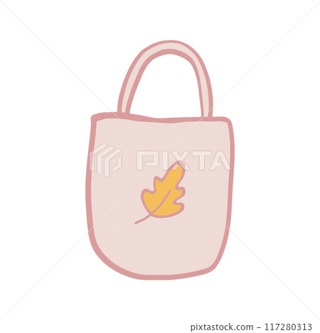A pastel-colored tote bag featuring a hand-drawn yellow leaf on its front, perfect for casual outings or shopping trips. A pastel-colored tote bag featuring a hand-drawn yellow leaf on its front, perfect for casual outings or shopping trips. 117280313