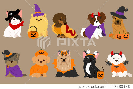 Halloween-themed cute small dog illustration set (no main lines) 117280388