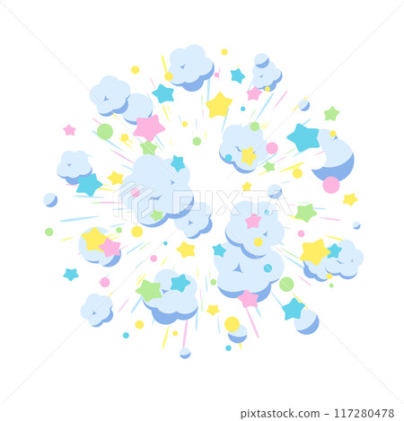 可愛的爆炸效果素材,煙霧和星星蔓延 可愛的爆炸效果素材,煙霧和星星蔓延 117280478