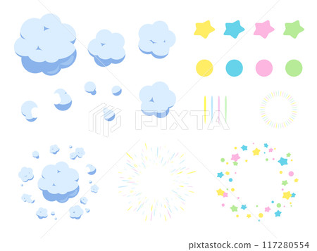 A cute explosion effect set with smoke and stars A cute explosion effect set with smoke and stars 117280554