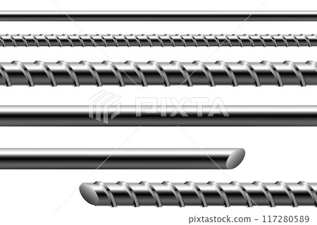 Steel bar, Metal rod isolated on white background. Realistic steel reinforced. 117280589