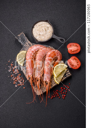Tiger shrimp or langoustine boiled with spices and salt Tiger shrimp or langoustine boiled with spices and salt 117280965