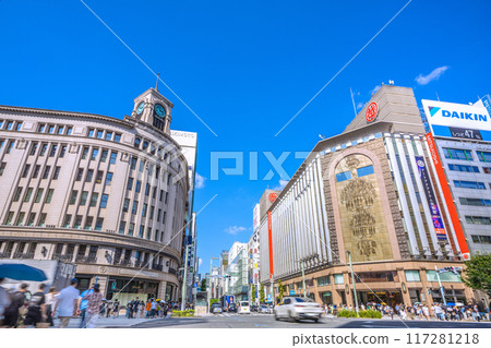 Tokyo cityscape in Japan Ginza, Tokyo. A bustling town... a scene from before the coronavirus pandemic... a time of hope = August 9th Tokyo cityscape in Japan Ginza, Tokyo. A bustling town... a scene from before the coronavirus pandemic... a time of hope = August 9th 117281218