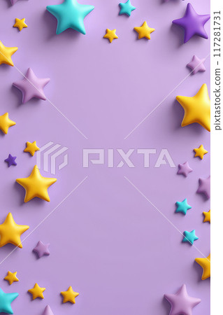 Birthday background with colorful 3d stars on lilac background. Birthday background with colorful 3d stars on lilac background. 117281731