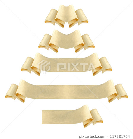 Set of paper blank beige ribbons for decorative text of various lengths. Watercolor illustration of vintage scroll, manuscript, curly label. Rolled banner templates in pastel beige and brown colors Set of paper blank beige ribbons for decorative text of various lengths. Watercolor illustration of vintage scroll, manuscript, curly label. Rolled banner templates in pastel beige and brown colors 117281764