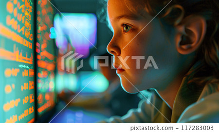 Girl Concentrating on Coding Screen 117283003