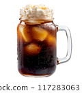 A frosty glass is filled to the brim with bubbly, dark caramel soda or root beer isolated on white 117283063