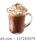 Hot chocolate topped with creamy whipped cream in a ceramic mug isolated on white transparent 117283079