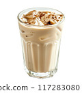 Refreshing summer drink horchata almond milk, iced coffee with milk and ice cubes isolated on white transparent 117283080