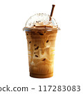 Iced Coffee with Ice Cubes in a Plastic Cup and a Straw, great for hot summer days 117283083