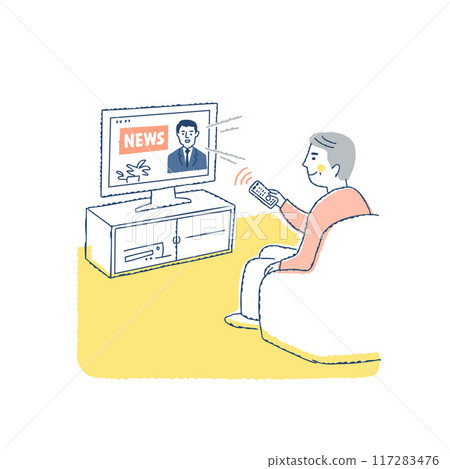 Man changing TV channel with remote control Man changing TV channel with remote control 117283476