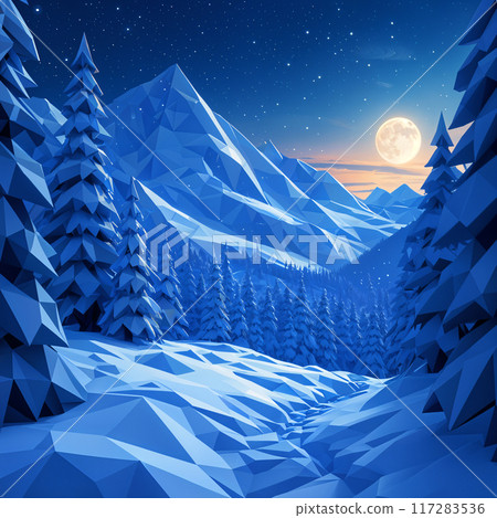 Snowy mountain landscape at night with full moon. Snowy mountain landscape at night with full moon. 117283536
