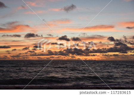 Sunset Sky Over The Sea, Beautiful Cloudscape, Dramatic Landscape, Seascape 117283615