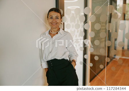 A Confident and Ambitious Professional Woman Displaying Elegance in a Modern Office Environment 117284344