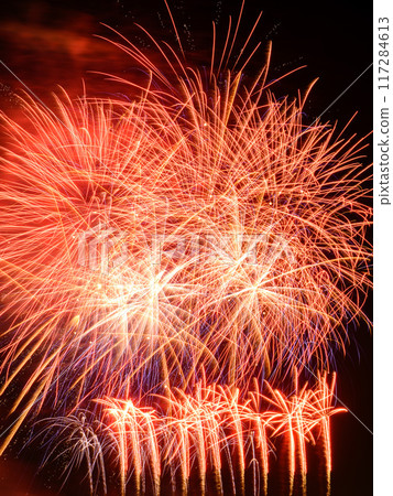 A seasonal sight in summer: huge fireworks bursting into the night sky (Todabashi Fireworks Festival) 117284613
