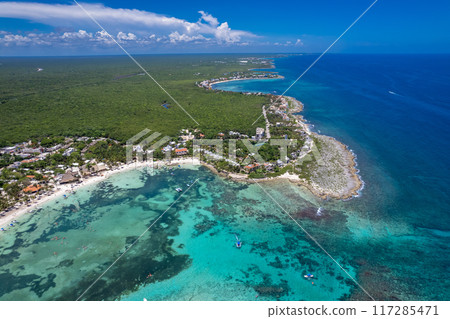 Aerial view of Akumal Bay, Mexico Aerial view of Akumal Bay, Mexico 117285471