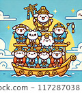 Seven Lucky Gods Cute Illustration 117287038
