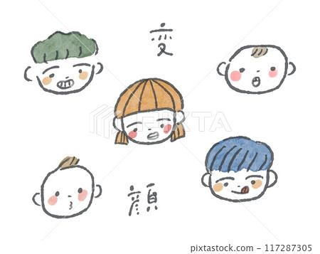 嬰兒和兒童線描面部表情插圖集(滑稽的臉/顏色) 嬰兒和兒童線描面部表情插圖集(滑稽的臉/顏色) 117287305