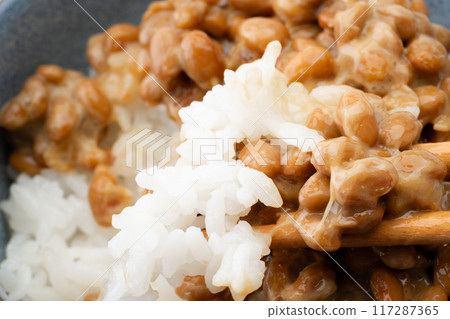 Natto rice close-up background Natto rice close-up background 117287365