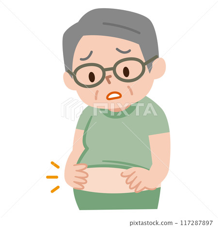 Illustration of a senior man suffering from a bloated belly 117287897