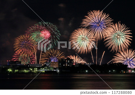 Scenery of the fireworks display at Lake Biwa Scenery of the fireworks display at Lake Biwa 117288080