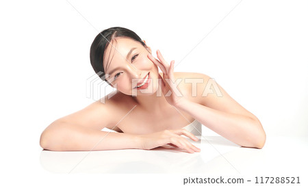 Beautiful young asian woman with clean fresh skin on white background, Face care, Facial treatment, Cosmetology, beauty and spa, Asian women portrait. 117288521