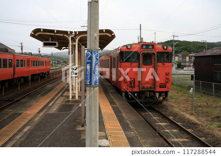 Parked trains at JR Ogushi Station 117288544