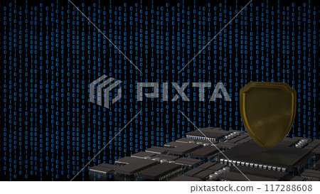 The Gold Shield for protection or security concept 3d rendering. 117288608
