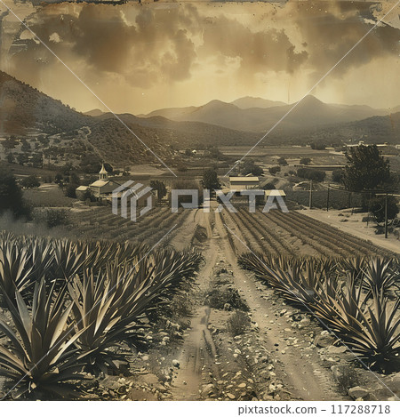Old photo of Traditional Agave Farming and Tequila Production in Scenic Jalisco Countryside Old photo of Traditional Agave Farming and Tequila Production in Scenic Jalisco Countryside 117288718