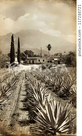 Old photo of Traditional Agave Farming and Tequila Production in Scenic Jalisco Countryside Old photo of Traditional Agave Farming and Tequila Production in Scenic Jalisco Countryside 117288721