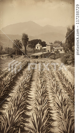 Old photo of Traditional Agave Farming and Tequila Production in Scenic Jalisco Countryside Old photo of Traditional Agave Farming and Tequila Production in Scenic Jalisco Countryside 117288729
