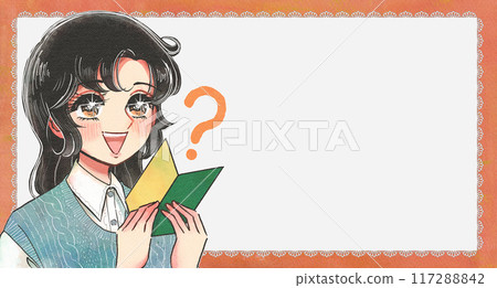女孩卡通風格插圖，空白處有一個什麼都不知道的初學者姐姐 117288842