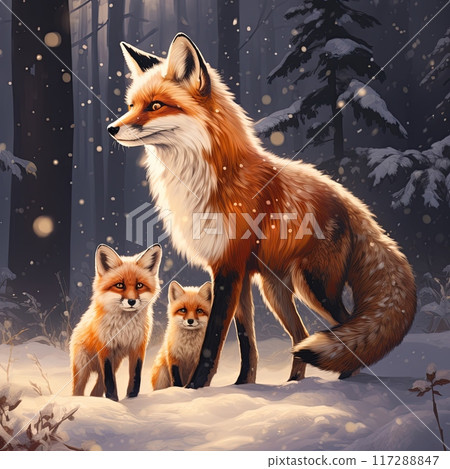 Captivating Family of Red Foxes Playing Happily in a Snowy Forest, Nature Photography at Its Best Captivating Family of Red Foxes Playing Happily in a Snowy Forest, Nature Photography at Its Best 117288847