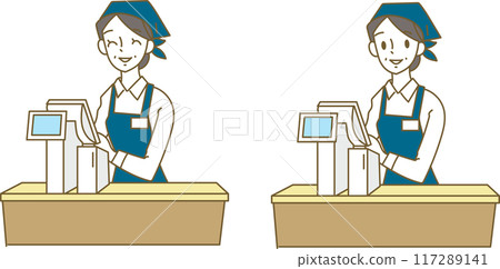 女服務生在收銀台為顧客服務 117289141