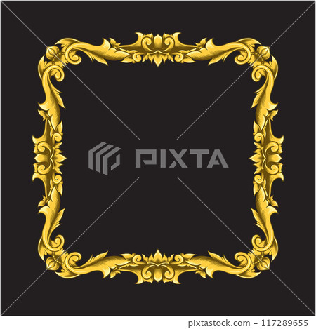 Gold Frame With A Floral Design Retro Ornamental Frame Vintage Rectangle Ornament Border Vector 117289655