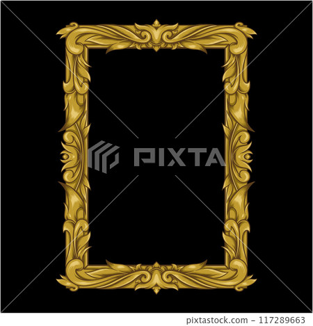 Gold Frame With A Floral Design Retro Ornamental Frame Vintage Rectangle Ornament Border Vector 117289663
