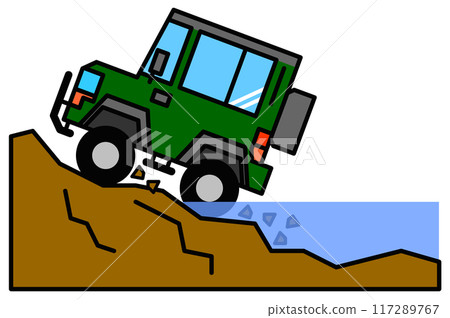 Illustration of a four-wheel drive car driving on rough roads 117289767