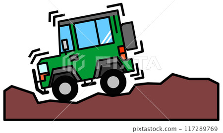 在崎嶇道路上駕駛私人四輪驅動車輛的插圖 在崎嶇道路上駕駛私人四輪驅動車輛的插圖 117289769
