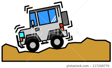 在崎嶇道路上駕駛私人四輪驅動車輛的插圖 117289770