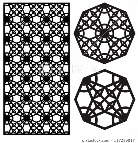 Vector Cutting Laser Motif Partition fences Facade, seamless Pattern 117289817