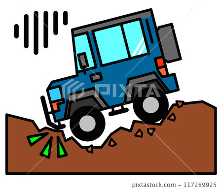 Illustration of a four-wheel drive car having trouble on a rough road Illustration of a four-wheel drive car having trouble on a rough road 117289925