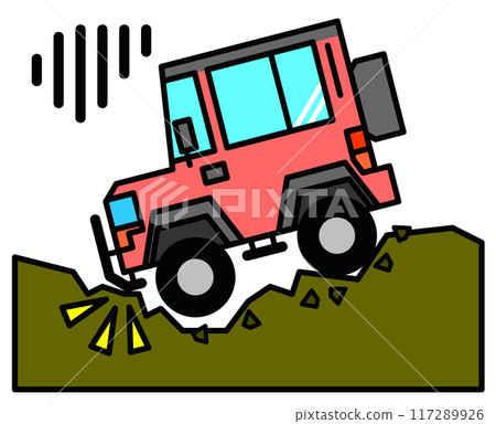 Illustration of a four-wheel drive car having trouble on a rough road 117289926