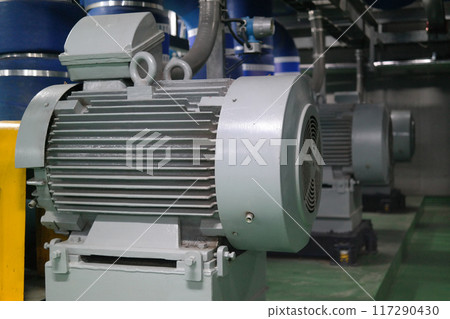 Industrial electric motors in a power plant, closeup of photo 117290430
