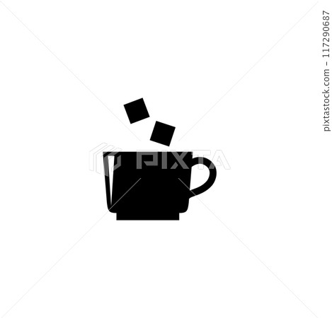 Minimalist vector icon of a modern coffee cup with sugar cubes Minimalist vector icon of a modern coffee cup with sugar cubes 117290687