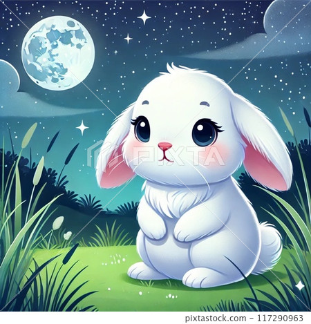 夜晚，月夜兔子和兔子壁紙 117290963